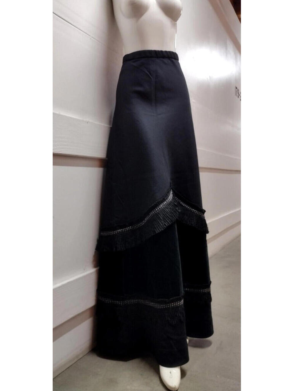Koos Van Den Akker Vintage Couture Maxi Skirt Black Victorian Disco Size 24 inch